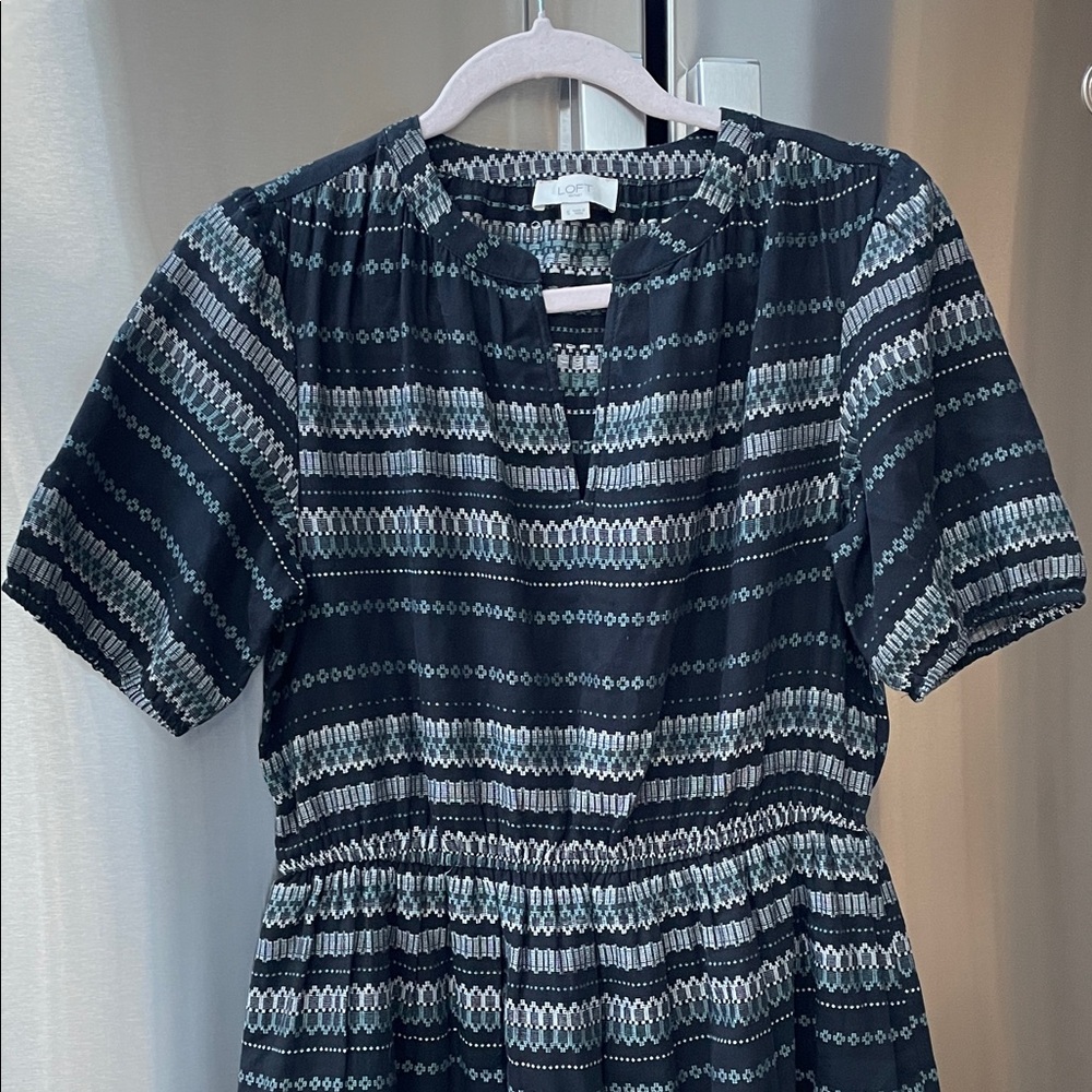 LOFT Black and White Patterned Midi Dress - Picture 3 of 13